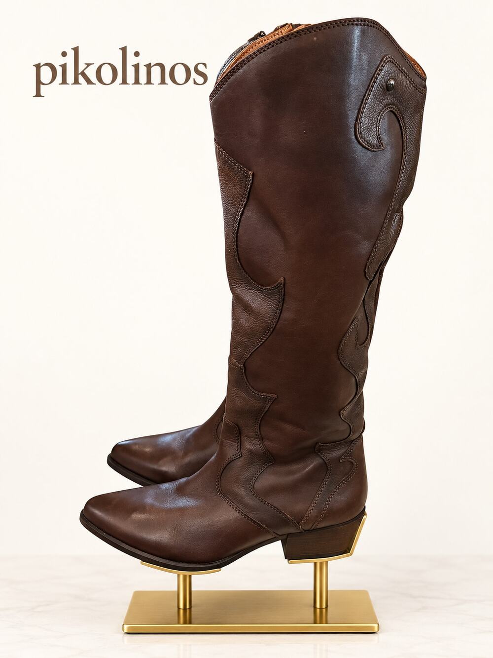 Pikolinos Vergel W5Z-9950 Brandy Leather Western Tall Boots EU 37 US 6.5-7